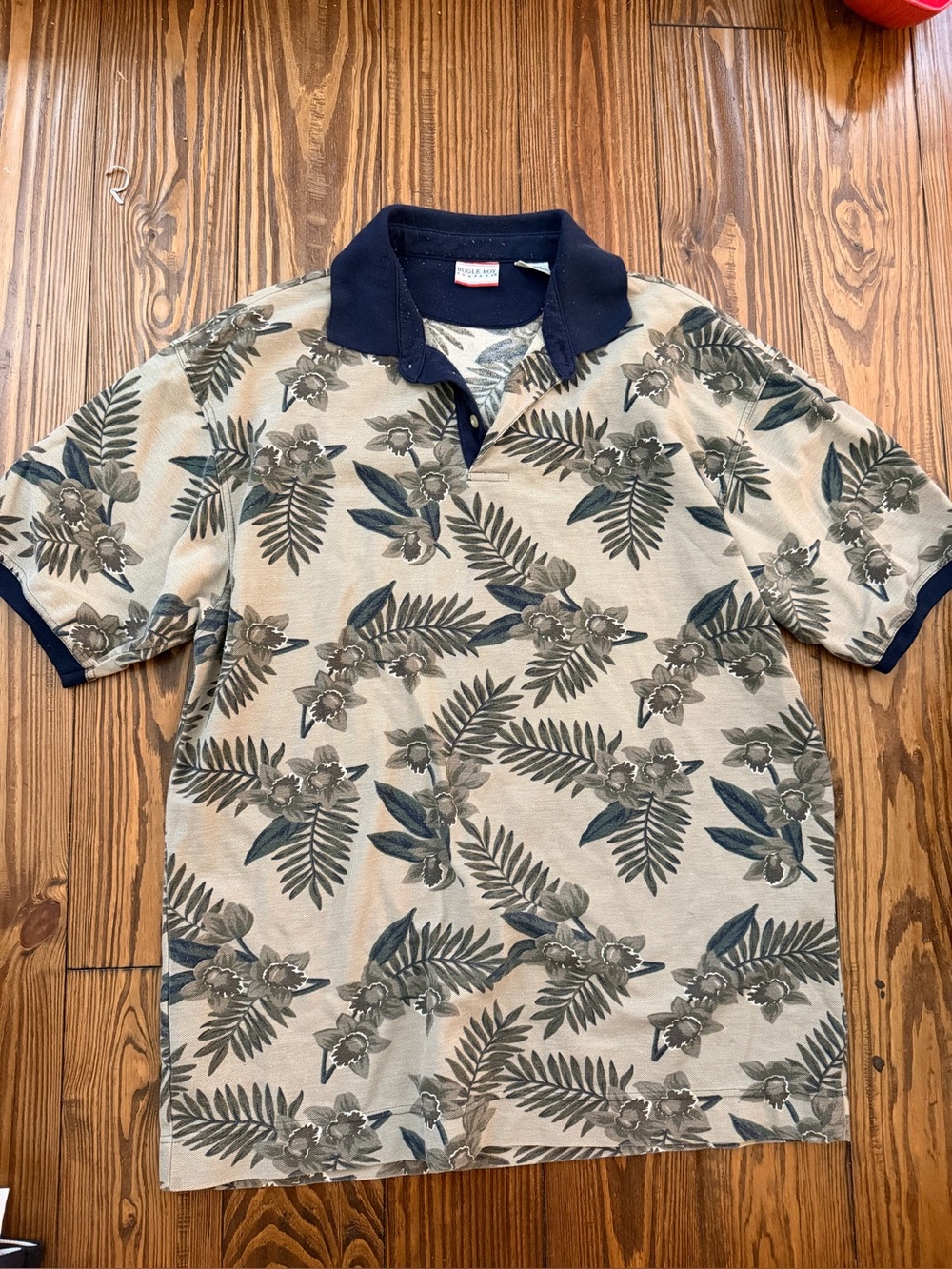 Bugle Boy Beige Floral Polo with Navy Trim